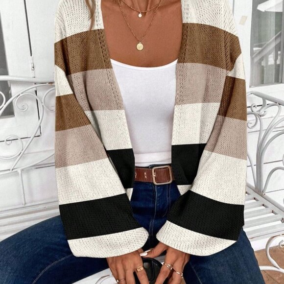 Sweaters - White Casual Women's Contrast Cardigan